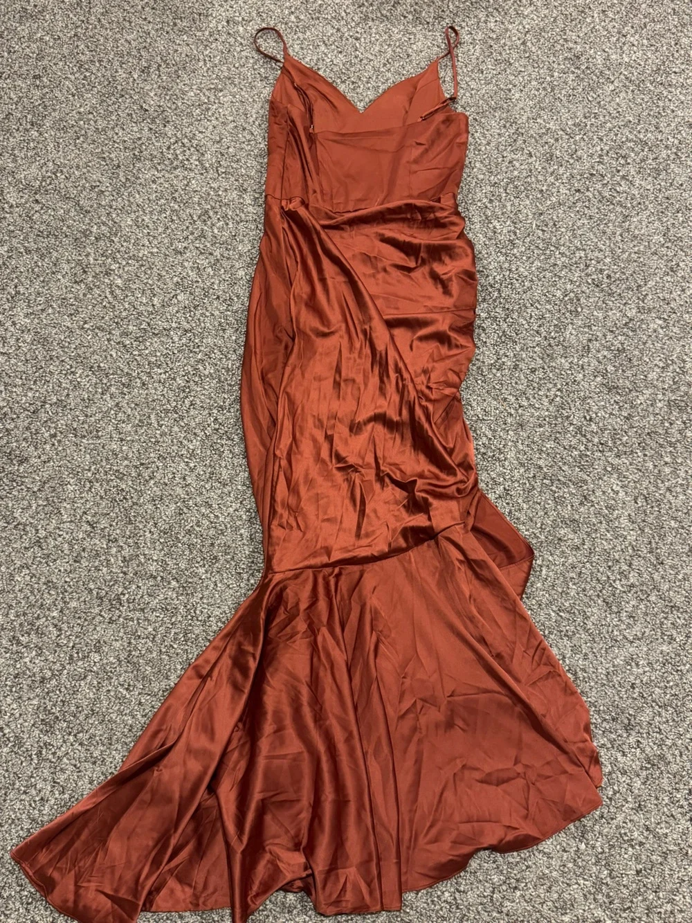 NWT Db Studio Ruched High-Low Satin Slip Dress in Copper Brown - Picture 7 of 7